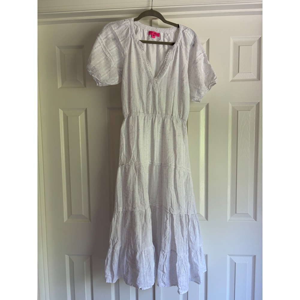 Betsey Johnson Midi Dress Women S White Rainbow Confetti Cottagecore Boho